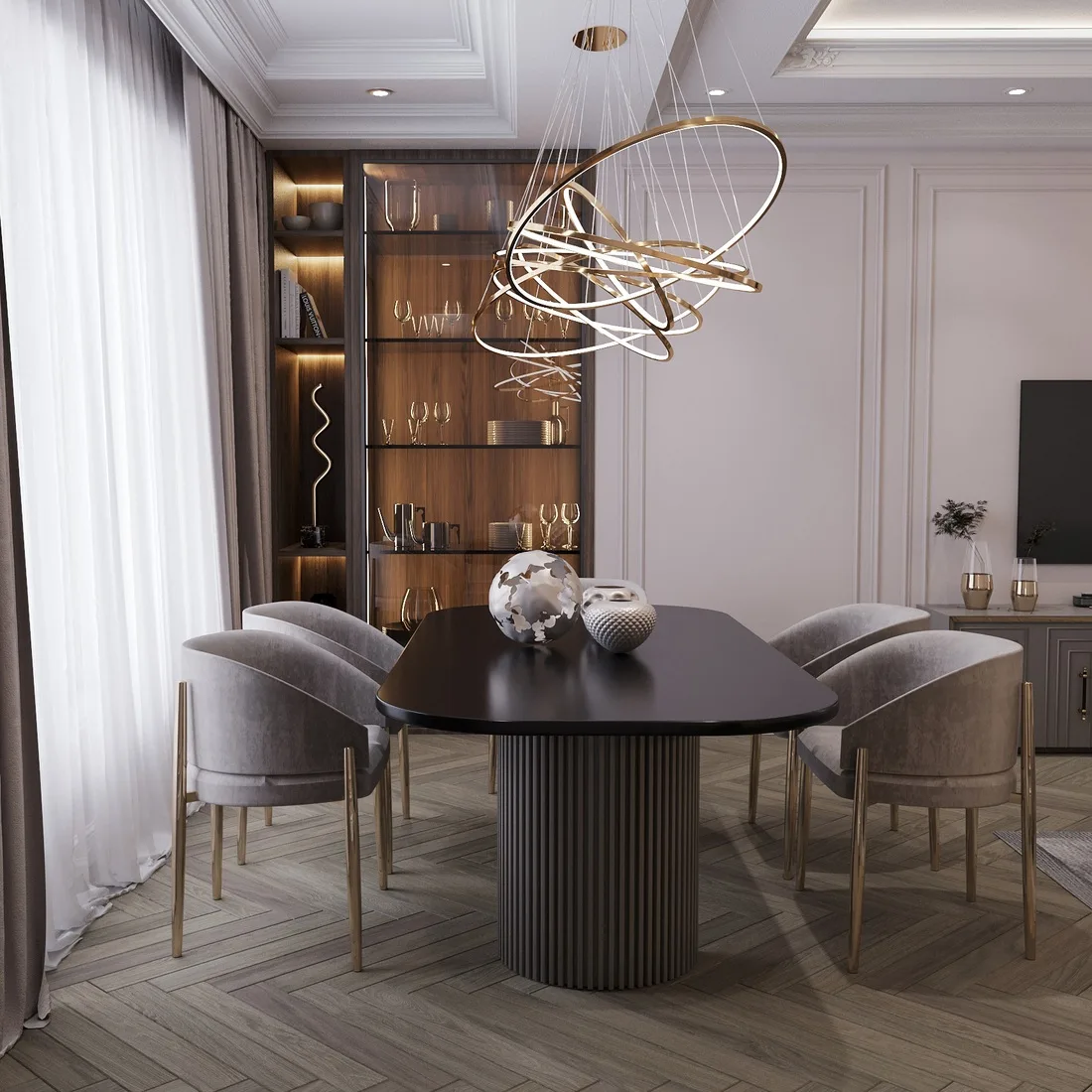 Столовая в квартире 170 м²